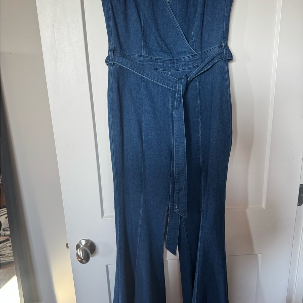 Vici Blue Denim Belted Jumpsuit